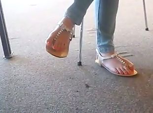 Candid Asian Teen Library Feet in Sandals Face HD